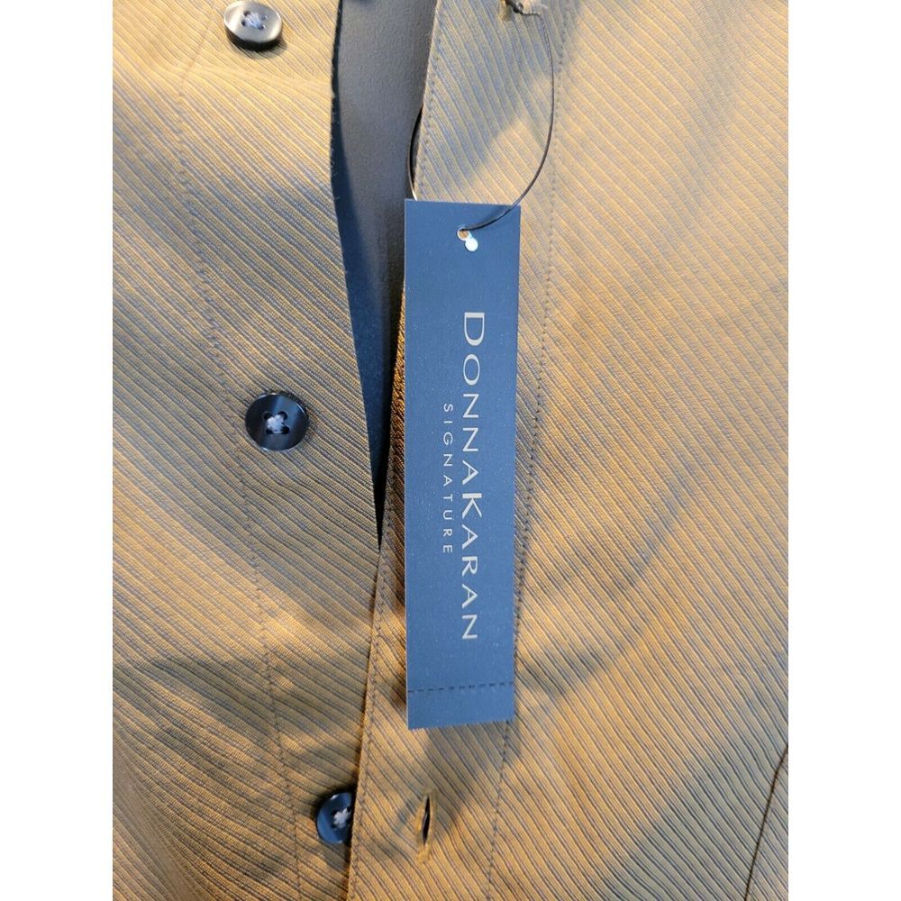 Donna Karan Signature Mens Button‎ Down Shirt Amber Vintage Pocket SZ 16.5 34/35